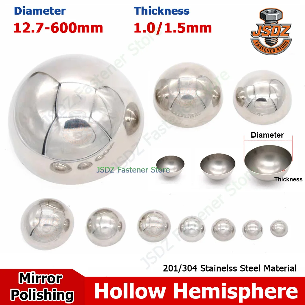 

1-20pcs Hollow Hemisphere OD 12.7-600mm 304/201 Stainless Steel Semisphere Mirror Polishing Decoration Sealing Plug Half Balls