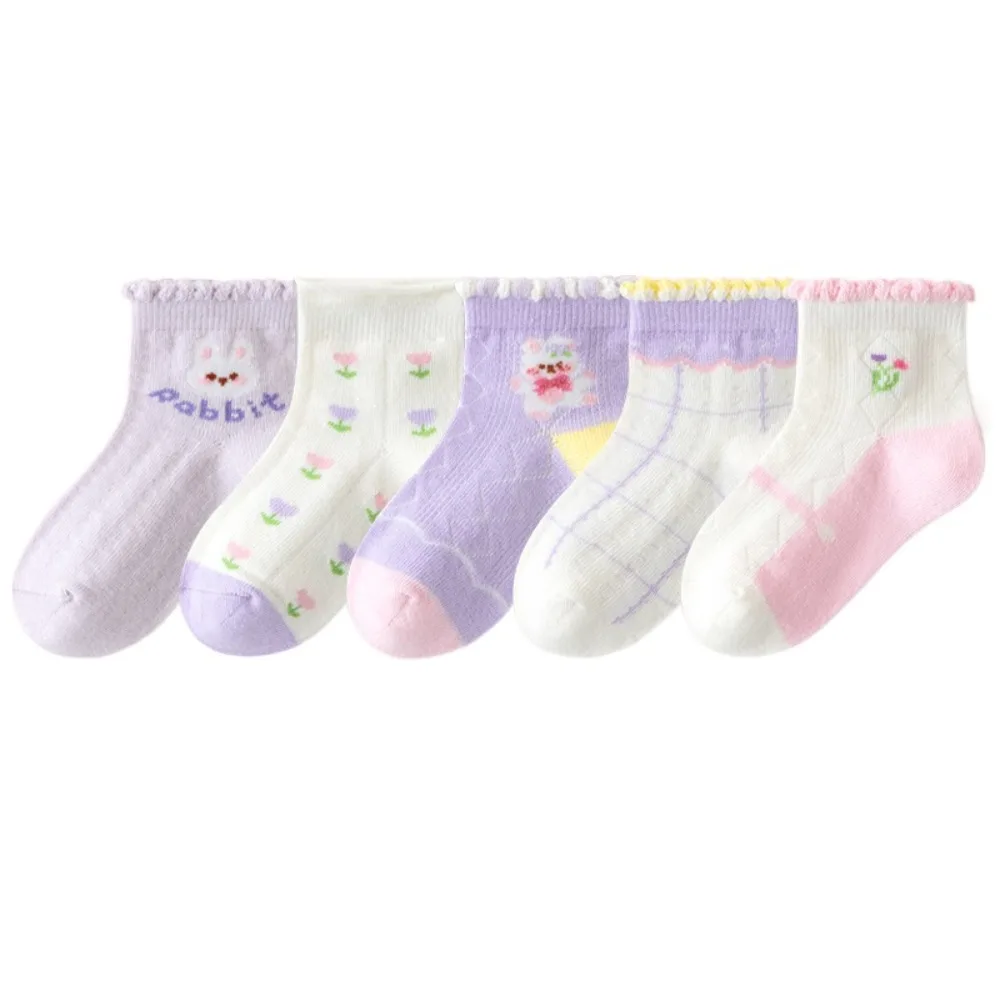 

5Pairs Fashion Ruffle Baby Cotton Socks Breathable Autumn Spring Toddle Short Tube Socks Mid-calf Cute Newborn Socks Children