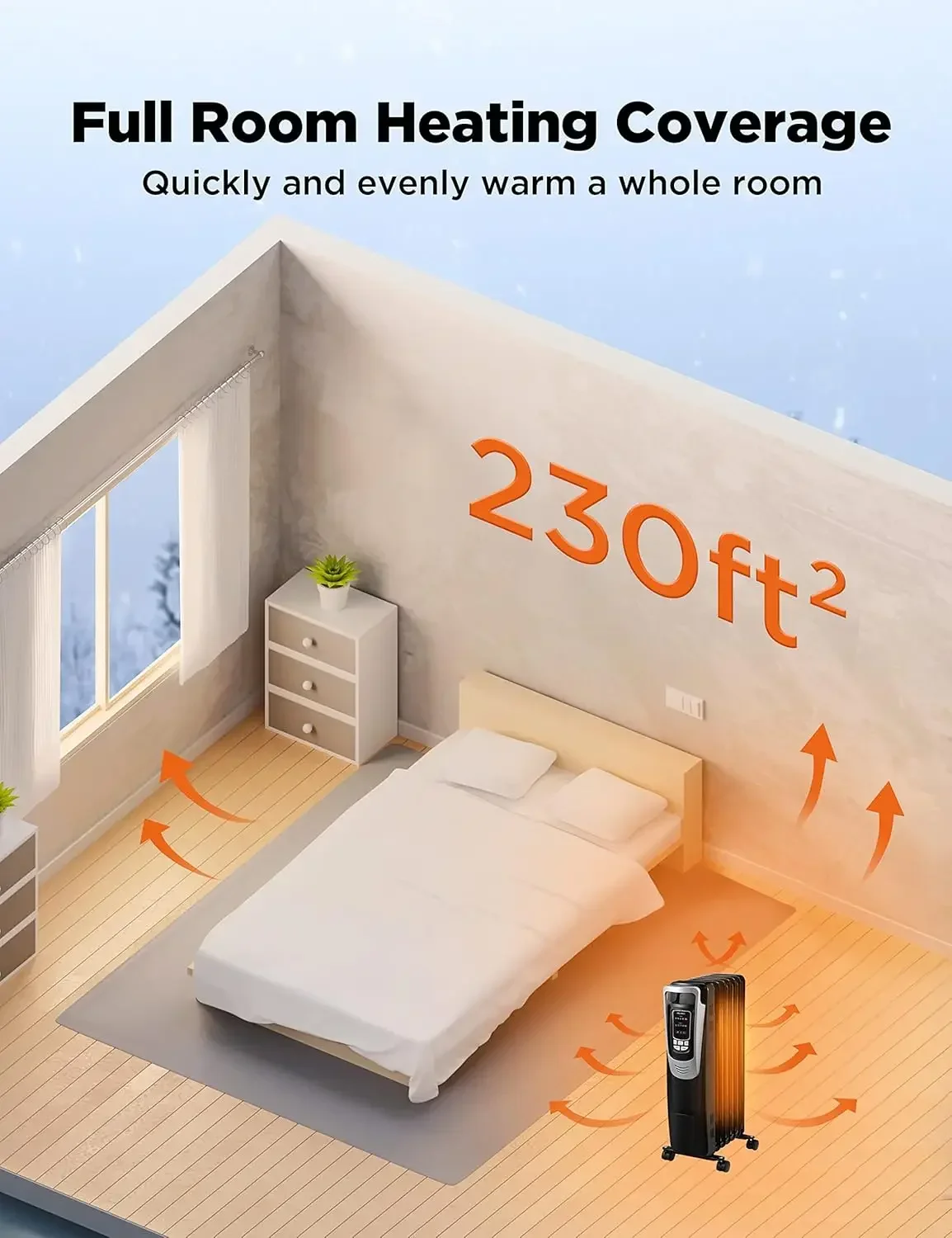 Radiator Heater for indoor use Large Room with Remote, Thermostat & LED Display, Quiet Oil Filled Heater