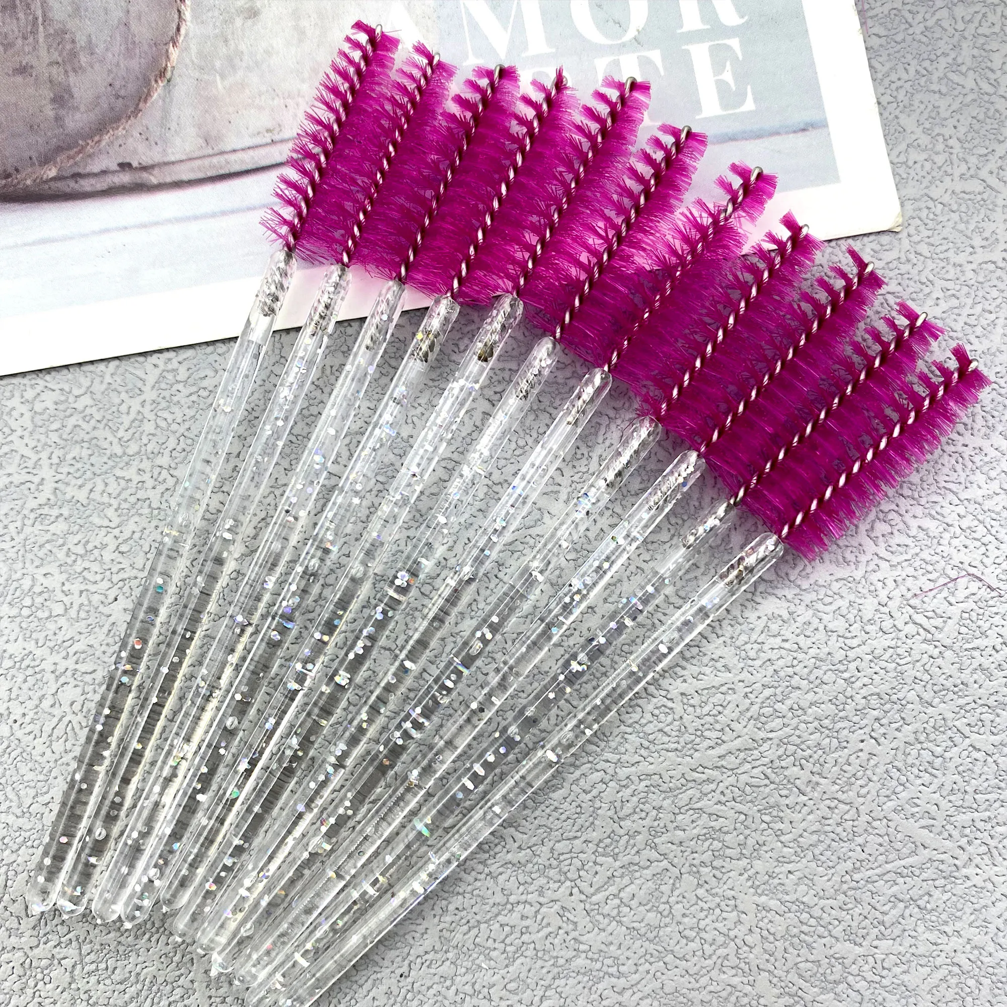 50pcs Eyelashes Brush Crystal Diamond Handle Makeup Brush Mascara Wands Eyelash Extension Tool Supplies Applicator Spoolers