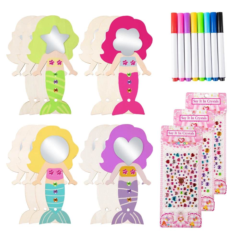 TOYANDONA 8 Miroirs En Bois à Décorer - Activité Créative Princesse Pour Enfants