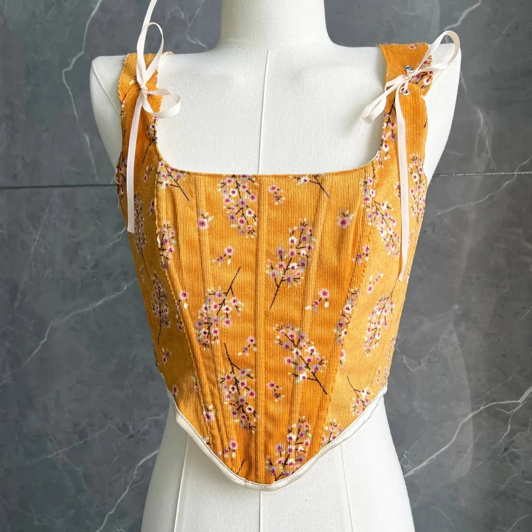 

Vintage corduroy floral corset, renaissance floral vest corset, herringbone lace corset, french milkmaid corset.