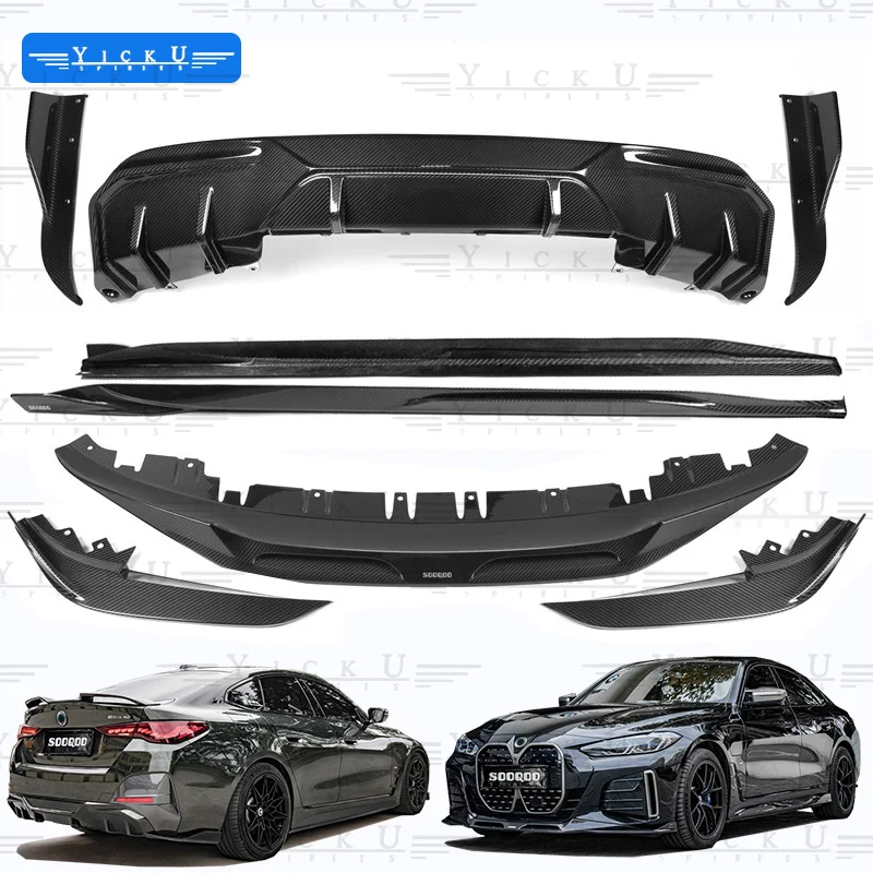 SOOQOO Style Dry Carbon Fiber Body Kit Front Lip Side Skirt Rear  Shark Fin 2022-2023 Suitable for  I4