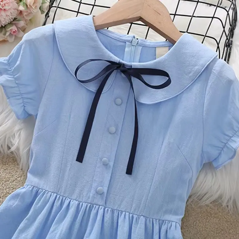 2024 new teenager autumn Kids girls bow Fold long sleeve Dresses Formal Princess Children braces party 4 8 9 5 6 10 12 13 Years