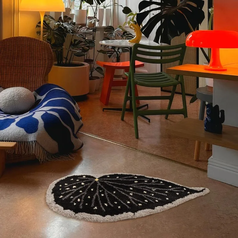 

1pc Fresh Plant Leaf Flocking Carpet Living Room Coffee Table Carpet High-end Bedroom Bedside Carpet Closet Tufted Floor Mat