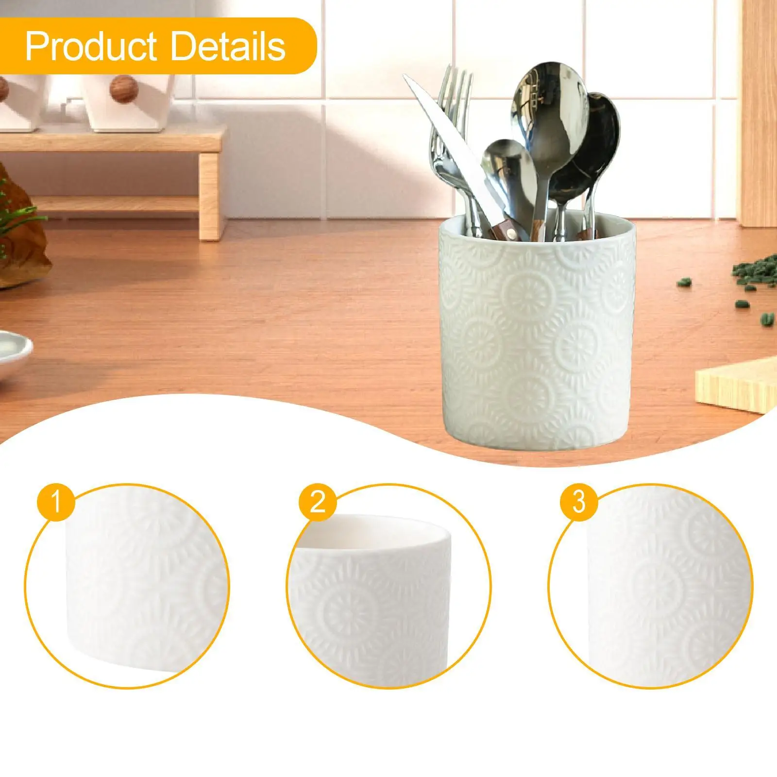 Versatile Ceramic Utensil Holder Kitchen Cutlery Organizer Crock Multipurpose Container for Pens Brushes and Accessories