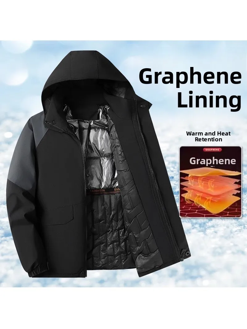 

Thiened Cotton Jaet Men's Winter New Sle aphene Heat Collection Loose Cotton Outerwear Cold Resistant Casual Wear