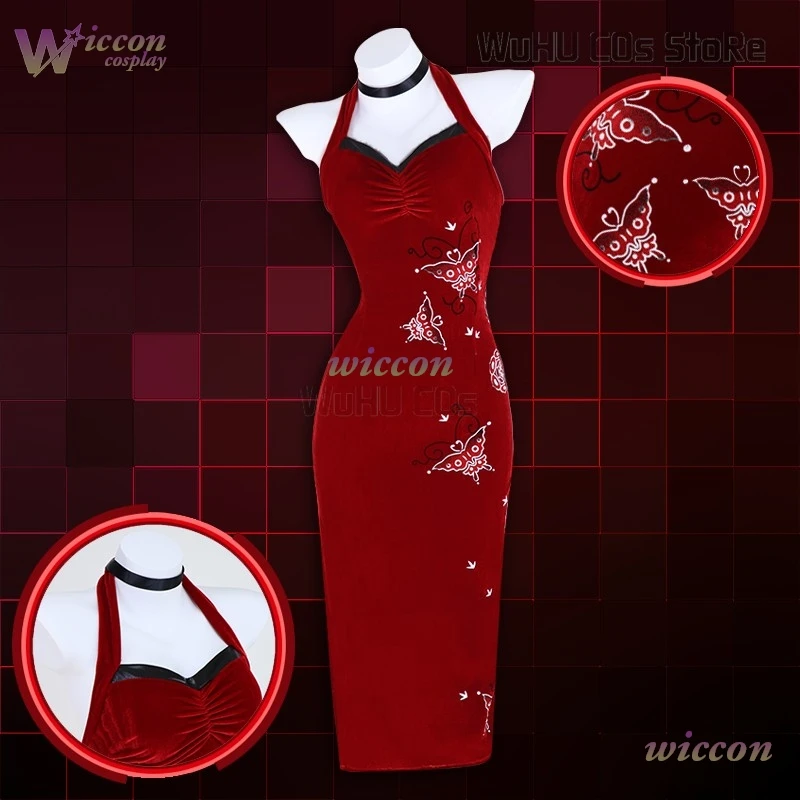 Female Resident 4 Ada Wong Cosplay Costume Evil Cheongsam Red Dress Halloween Carnival Disguise Suit Women Girls