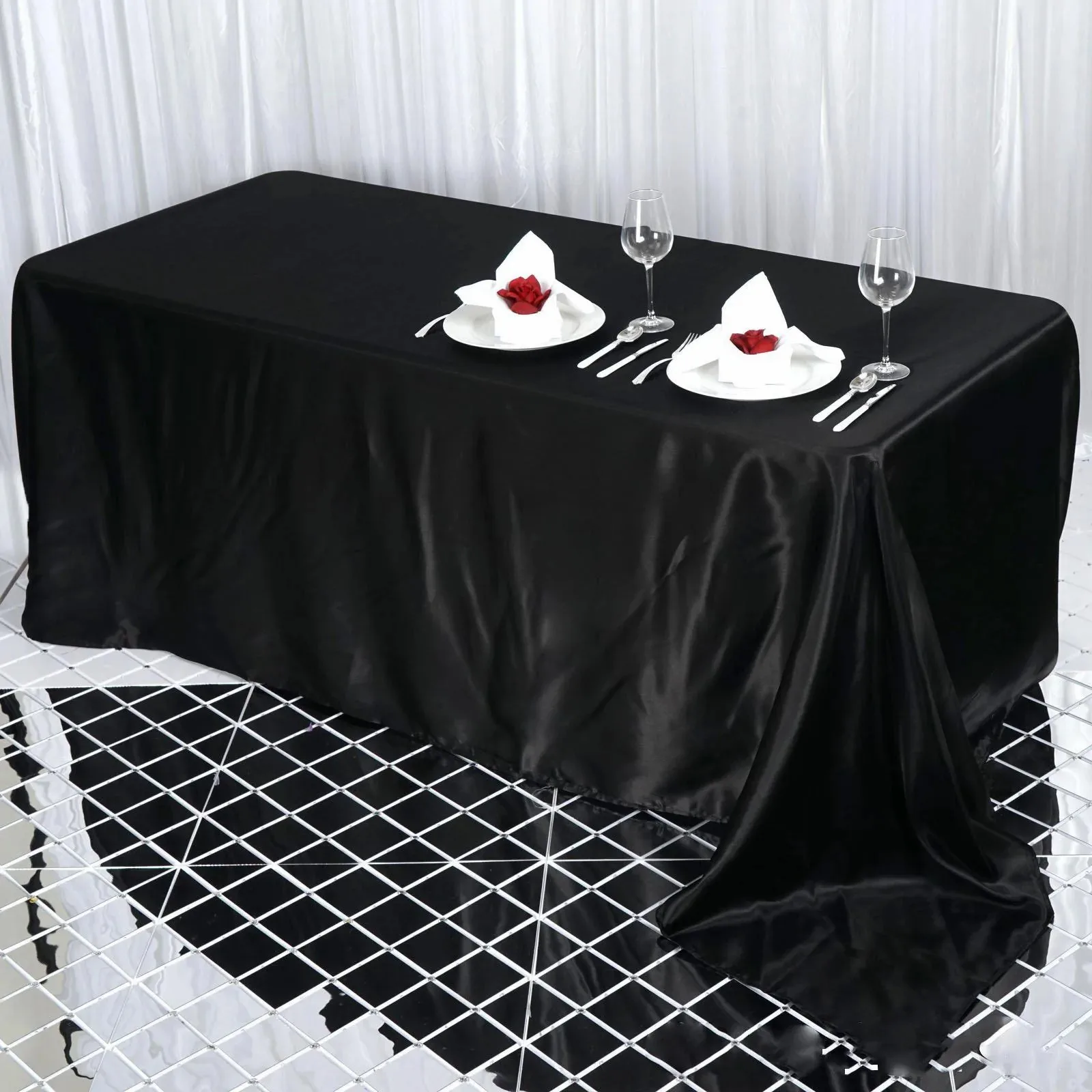 

Black Satin Table Cloth Table Topper Overlay Table Cover Tablecloth For Birthday Wedding Banquet Hotel Festival Party Decoration