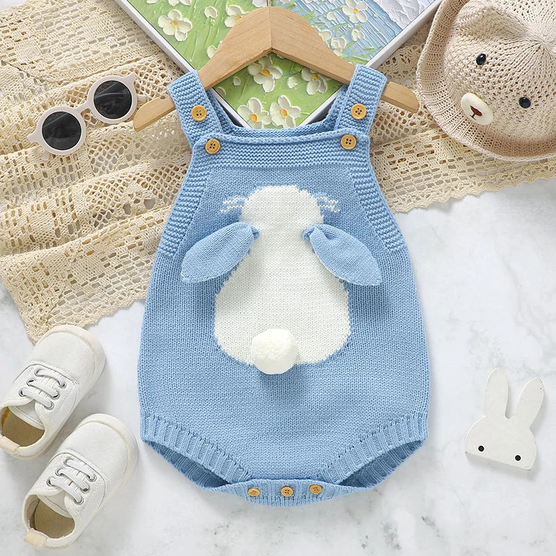 Baby Bodysuits Knitted Infant Girls Boy Sling Jumpsuit Sleeveless Newborn Kid Clothing Cute Cartoon Bunny 0-18M Overalls Fashion