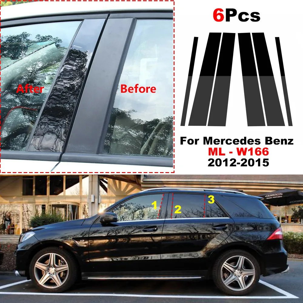 6Pcs Car Middle Column PC Window Trims Decoration B C Pillar Strip Sticker For Mercedes Benz M Class ML W166 2015 2014 2013 2012