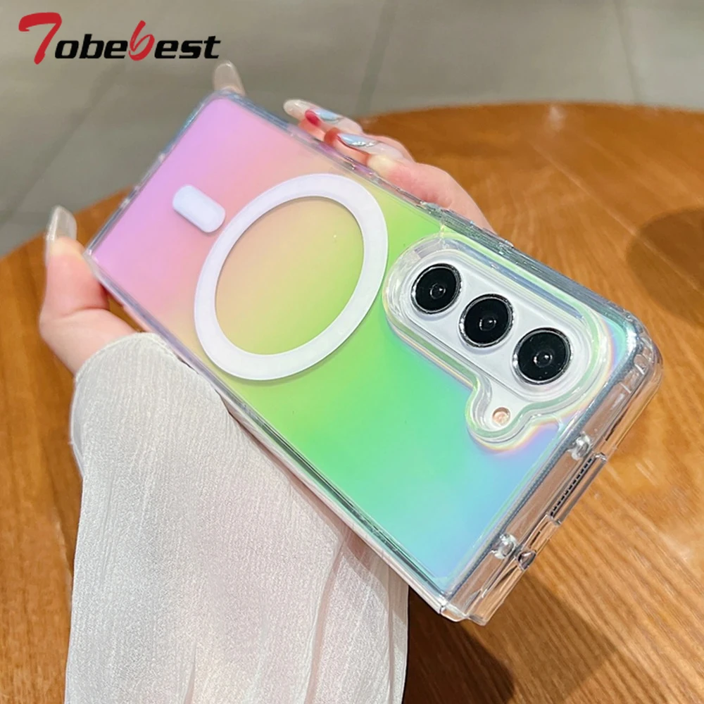Laser Gradient Wireless Charge Case für Samsung Z Fold FildP 7, 6, 5, 4, 3, magnetische MagSafe Clear Cover