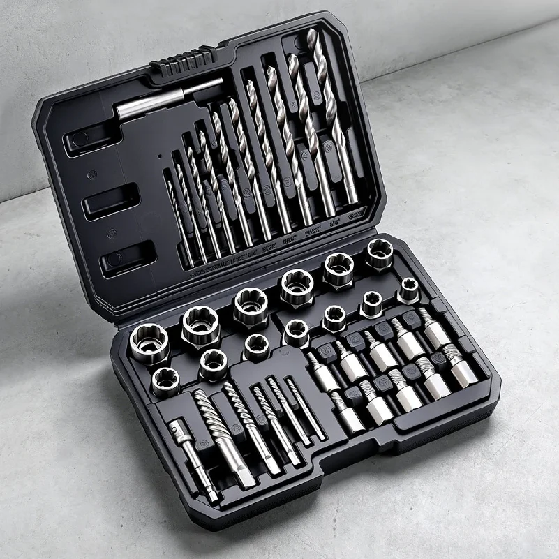 15/28/40Pcs Professional Ruptured Bolt Extractor Set for Stuck Nut and Bolts Removal with High Strength Alloy Steel Construction