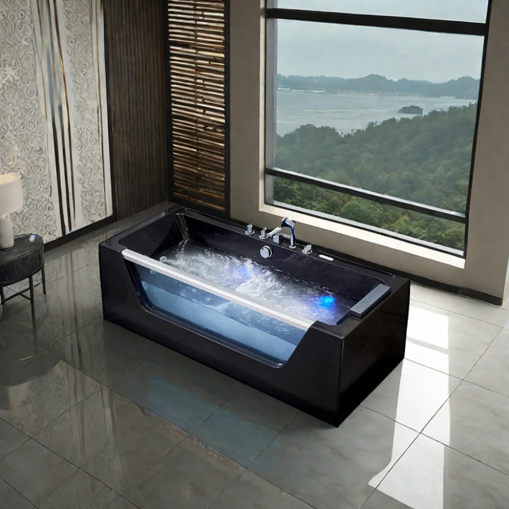 Luxury Black Glass Large Massage Acrylic Jacuzzi Adult Bath