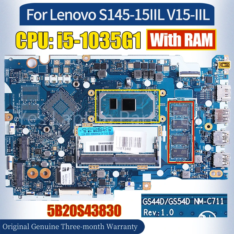 GS44D GS54D NM-C711 For Lenovo S145-15IIL V15-IIL Laptop Mainboard 5B20S43830 SRGKG i5-1035G1 With RAM Notebook Motherboard