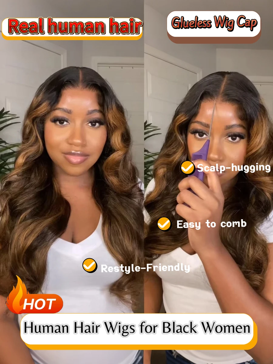 

200 Density Brazilian Ombre Blonde Wig 13x4 Lace Frontal Body Wave P4/27 Highlight Human Hair With Baby Hair Natural Hairline