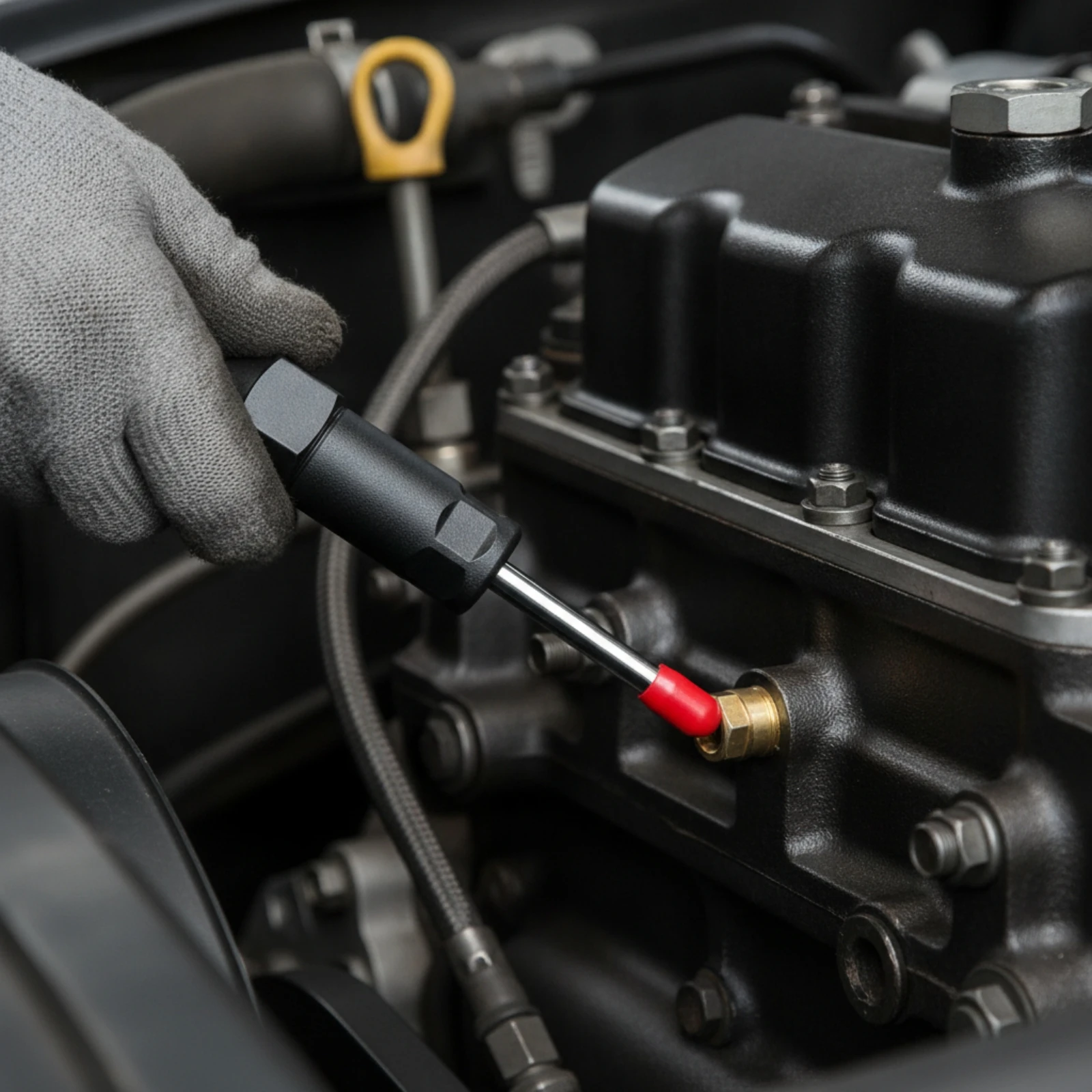 Threaded Grease Line Unclogging Tool for Hand Operated Pressure Adjustment in Garages