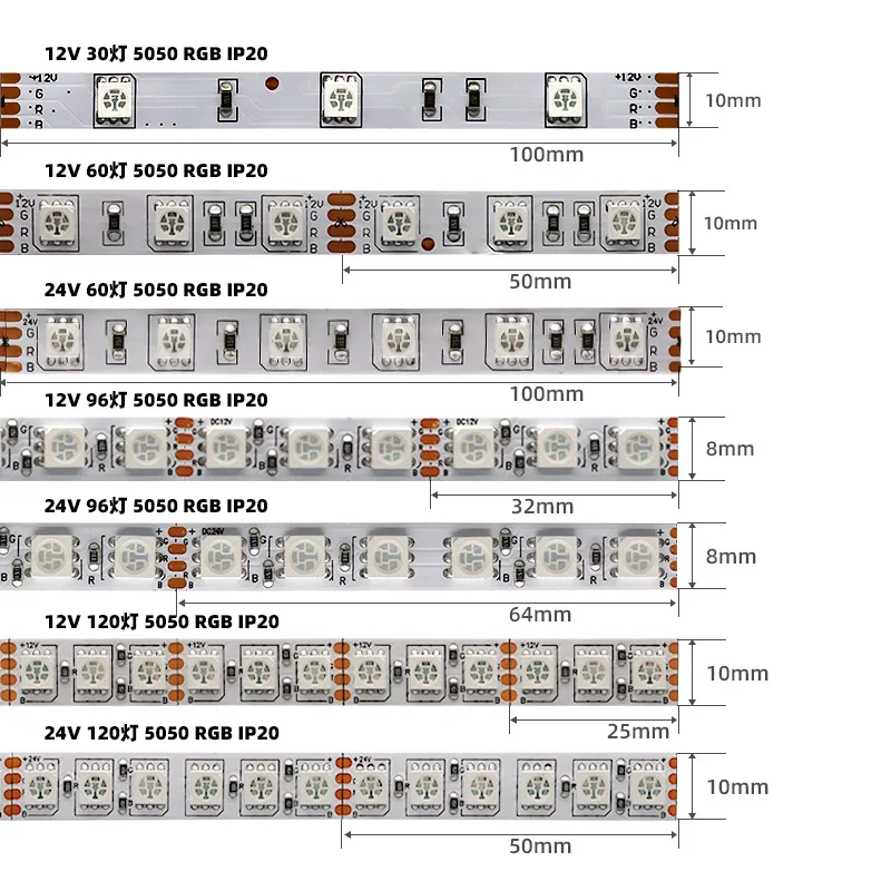 5M RGB 5050 LED Strip Lights DC 12V 24V 30/60/96/120leds Flexible Tape Strips Lighting For TV Backlight Living Room Decoration