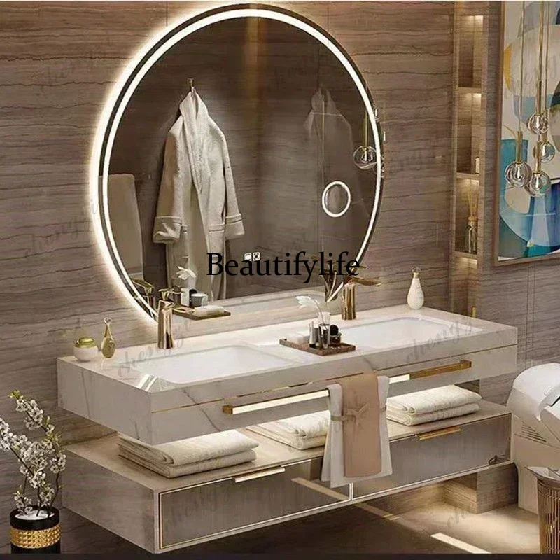 M183 Stock Modern Slate Bathroom Cabinet with Smart Mirror Modern Double Washbasin Bathroom Vanity Mobile Bagno Furnitures Skinc