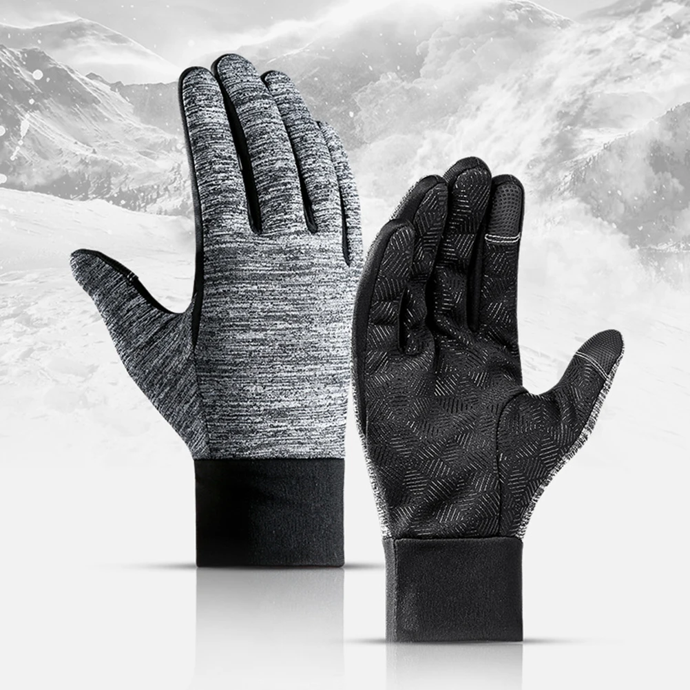 1 Pair Grey Warm Ski Gloves Touch Screen Cycling Waterproof Windproof Full Cover Non Slip Mitten For Hiking Outdoor Size M
