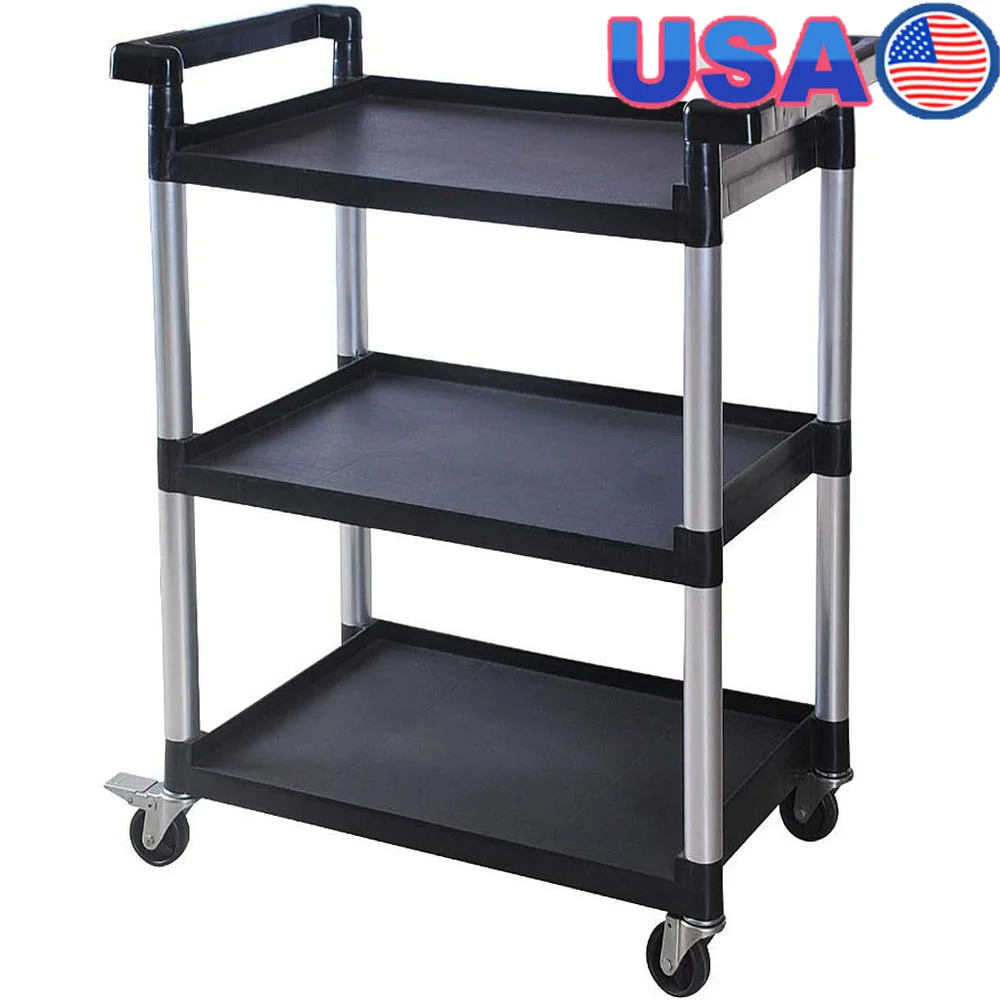 

3-Shelf Utility Cart Heavy Duty Plastic Rolling Cart with Wheels Mobile Storage Organizer Garage Office Home Workshop
