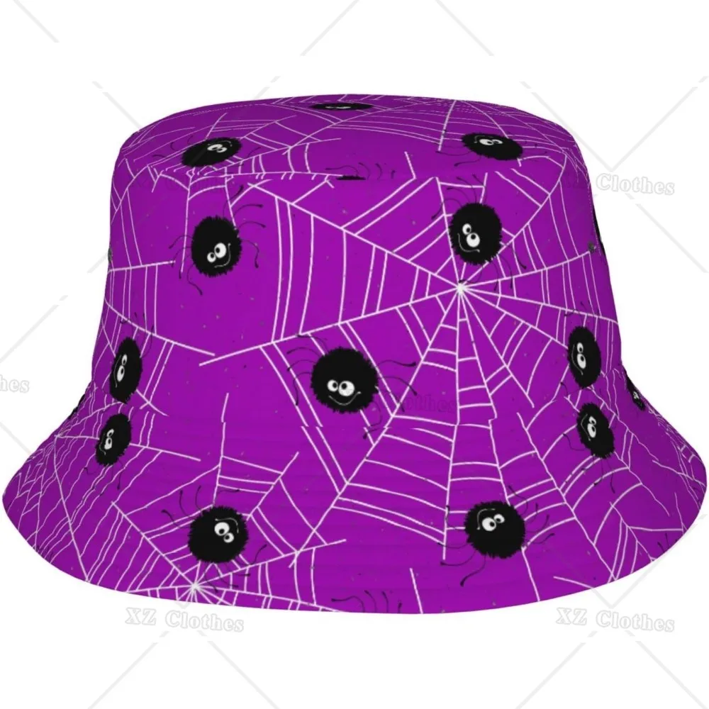 Halloween Spiders with White Spiders Web Violet Bucket Hat for Women Men Teens Beach Outdoor Fashion Packable Fishing Sun Cap