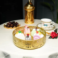 A set of 3pc round decoration trays, Ramadan creative iron storage trays, Eid decoration cake trays