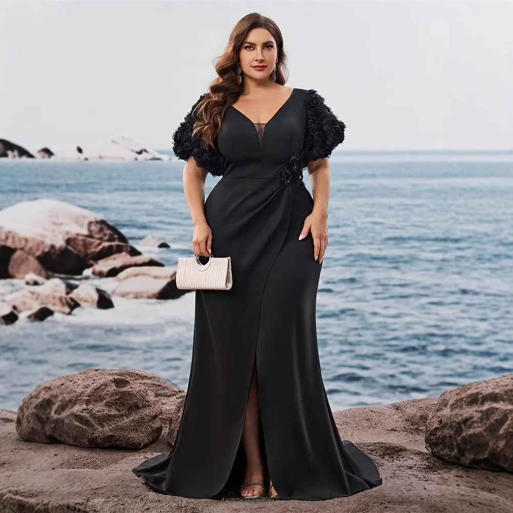 Middle East New plus Size Elegant Split Short Sleeve Dress Dinner Party Ball Dress