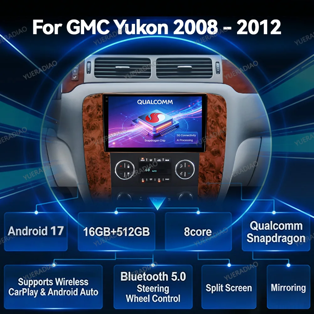 Автомагнитола Android 17 для GMC Yukon Chevrolet Tahoe Suburban 2008-2012 с Carplay, камерой заднего вида, 4G WIFI, головным устройством Qualcomm, FM