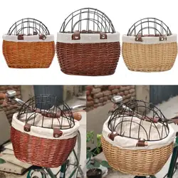 Bicycle Front Basket Rattan Handwoven Woven Handlebar Pets Dog Baskets For Bikes Outdoor Camping Bicycle Accessories