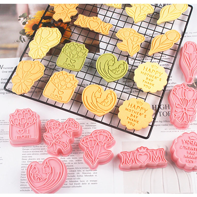 

Mother's Day Biscuit Mould 3d Three-dimensional Frosting Sugar Flipping Plastic Cookie Press Baking Mantou Tulip Mould
