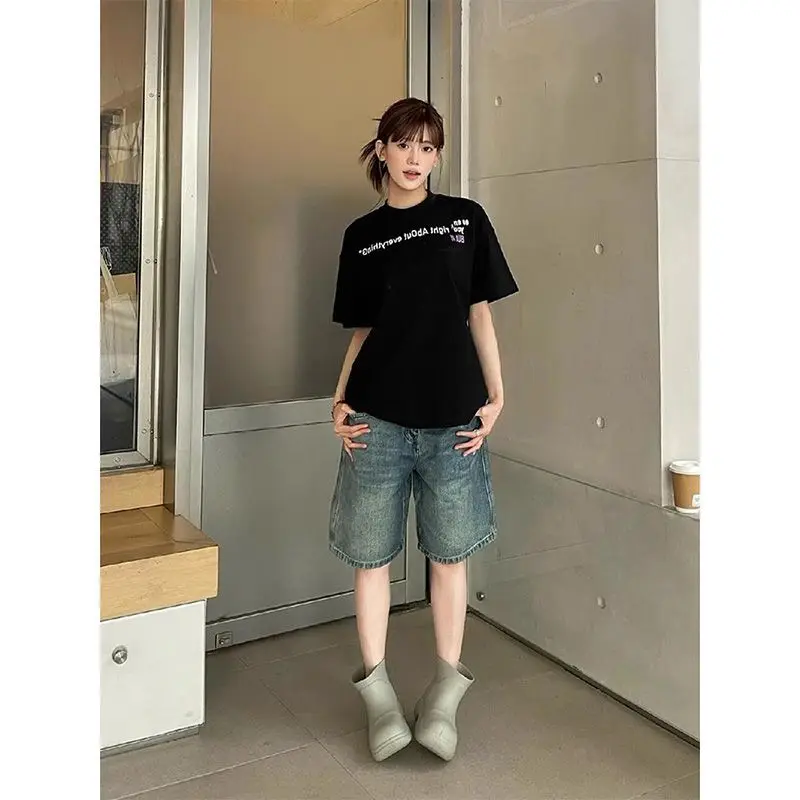 Loose Fit High Waist Wide Leg Five Inch Shorts Thin Denim Summer Hot Pants Casual Style No Brand Registered Trademark