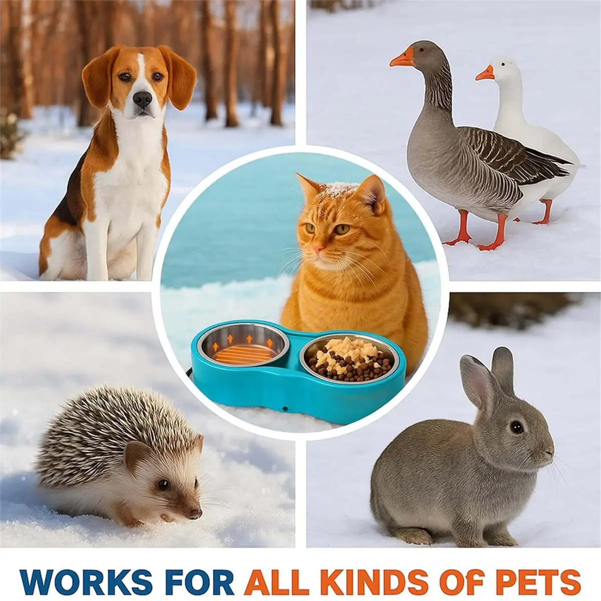 Heated Water Bowl for Dog Cat, Outdoor Warming Dog Bowl with Chew Beware Power Cord, Waterproof Heat Pet Bowl US Plug