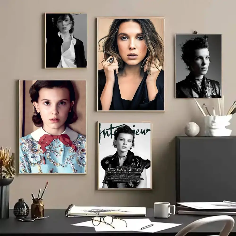 Actress M-Millie Bobby Brown Poster Stickers Mural Painting Self-Adhesive Decor for Bedroom Living Room Home HD Wall Decals Gift