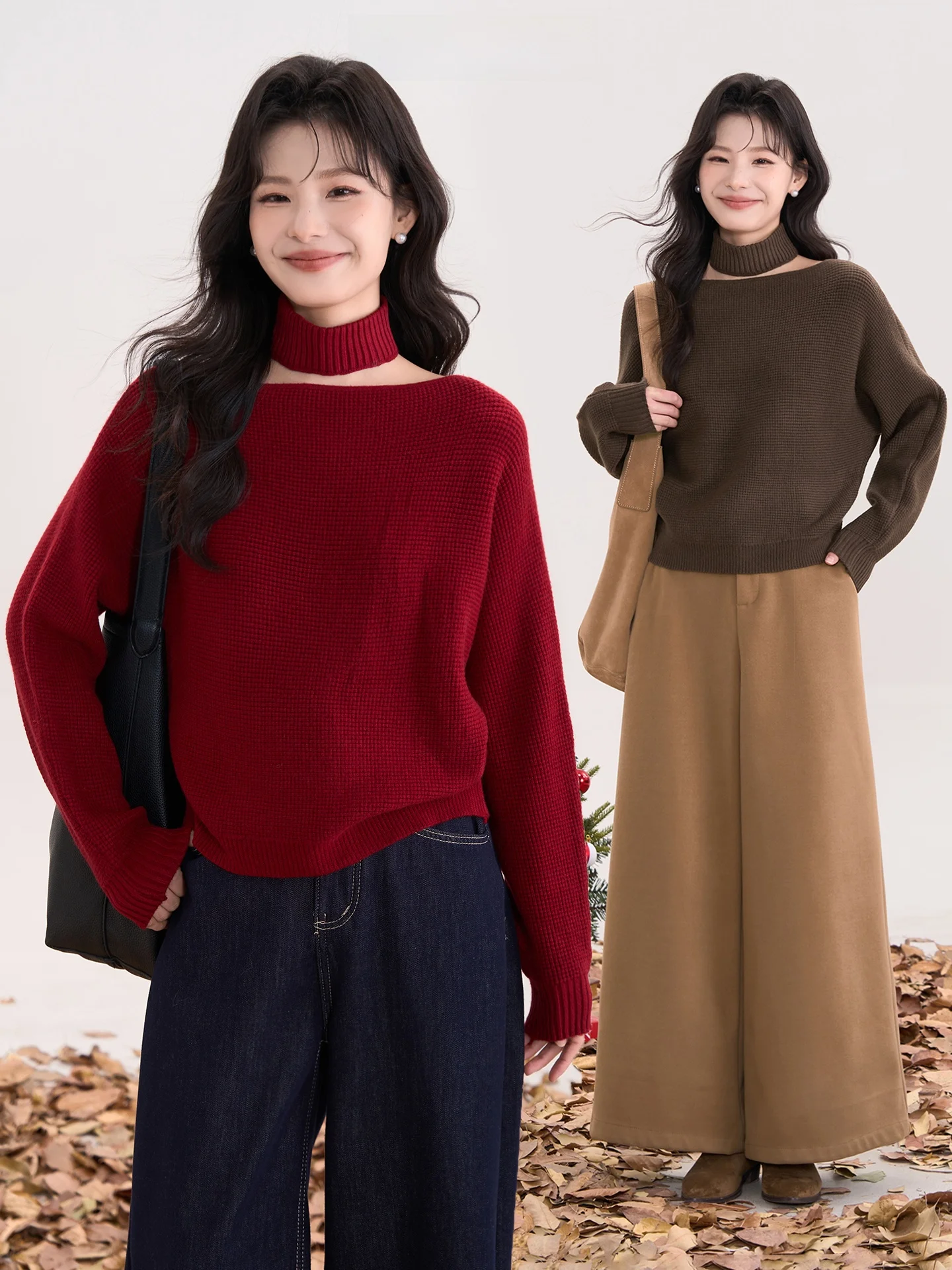 

Вязаный свитер Ele Sle для женщин: теплый, мягкий, повседневный, с одним открытым плечом, с шарфом-бандо, зимний трикотаж