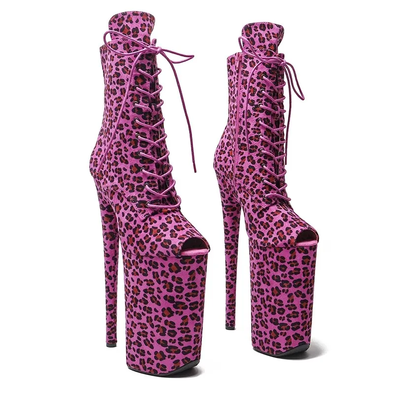 Auman ale novo 26cm/10 polegadas leopardo superior pequeno dedo do pé aberto sexy exótico plataforma de salto alto festa botas femininas pólo sapatos de dança 004