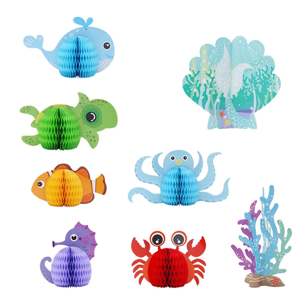 

8 Pcs Marine Party Supplies Birthday Decorations Kids Honeycomb Centerpieces Balls Ocean Theme Ornaments High Quality Paper