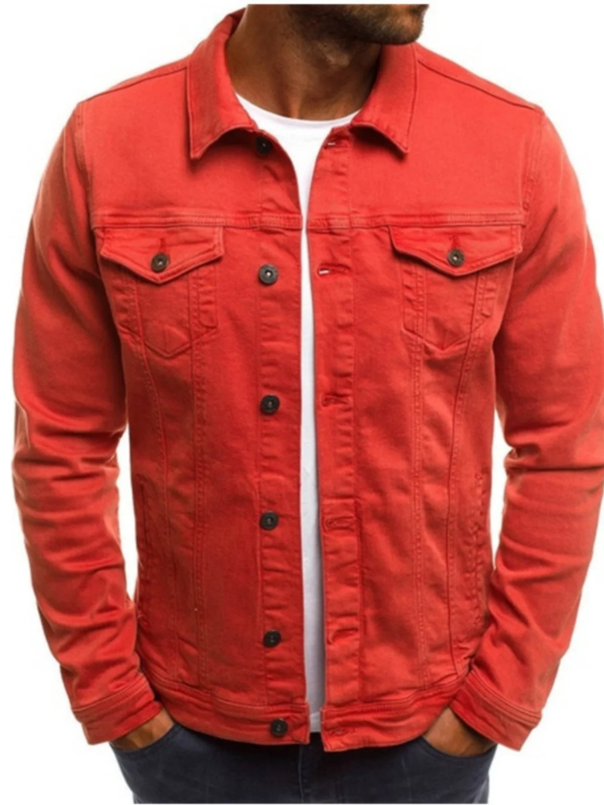 

Американский джинсовый джинсовый джинт в стиле ретро для мужчин, свободный повседневный модный с отложным воротником, новый модный модный однотонный джинт