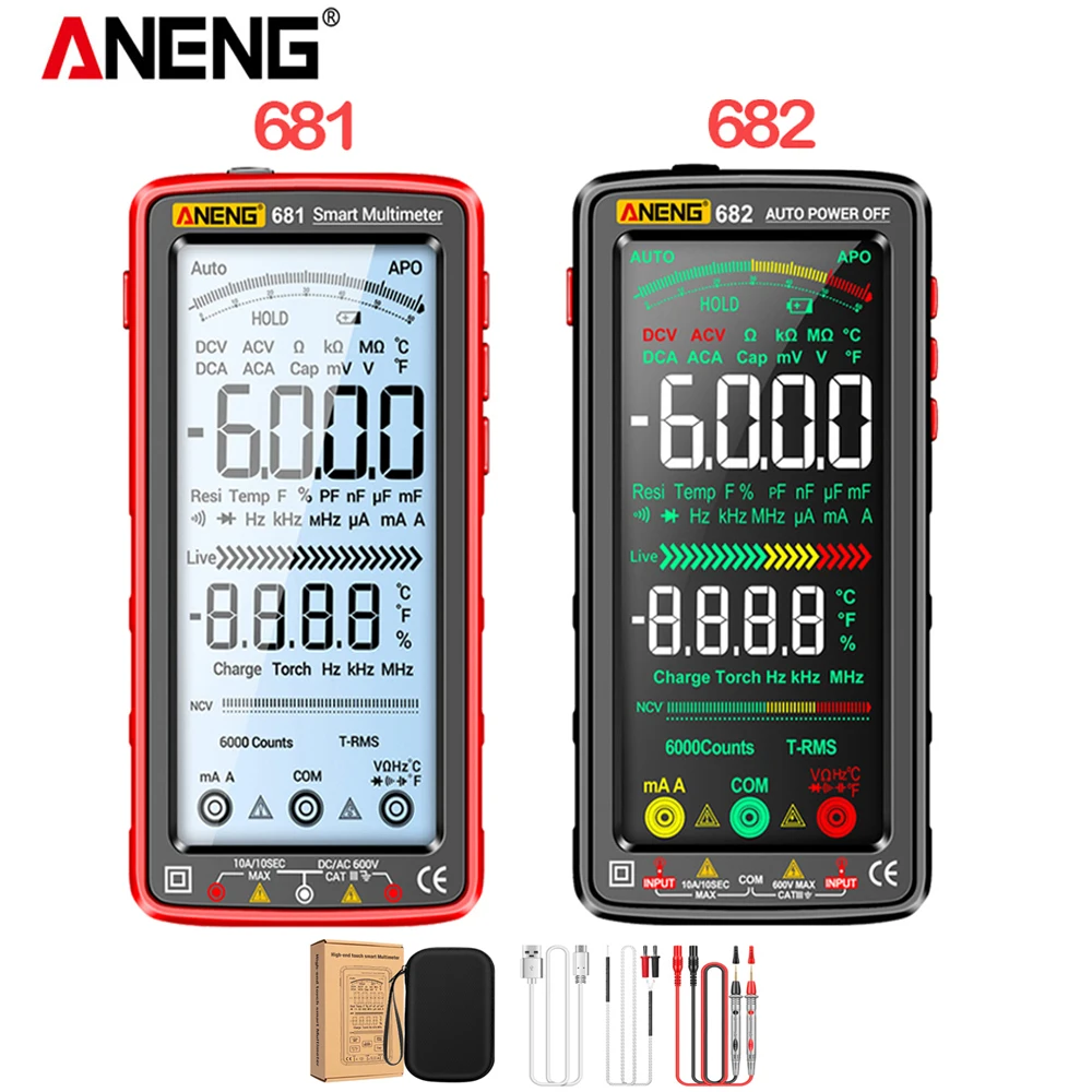 

ANENG 681/682 Smart Rechargeable Multimeter AC/DC Voltage Tester Current Meter Professional Digital Capacitor Electrician Tools