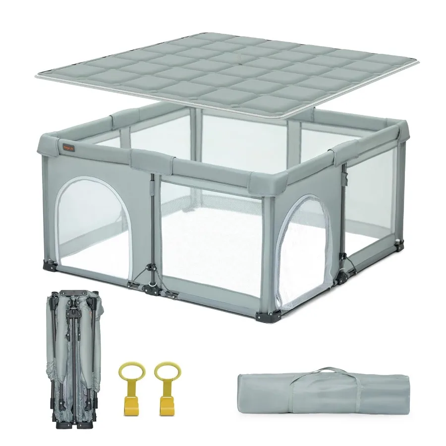 Foldable Playpen with Detachable Thicken Mat59x71 Inches Portable Playpen Collapsible Play Pen for Babies and Toddlers Indoor a