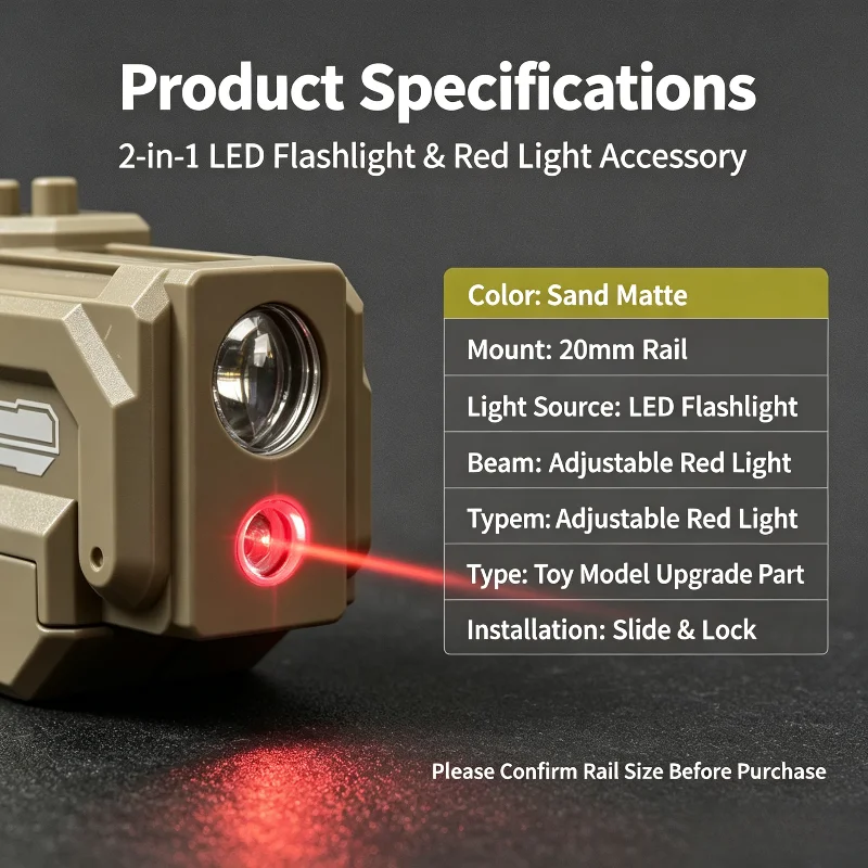 Portable Compact Hobby Hunting Flashlight Dual LED Red Light 20mm Picatinny Rail Easy Install Model Modification Lighting Gear