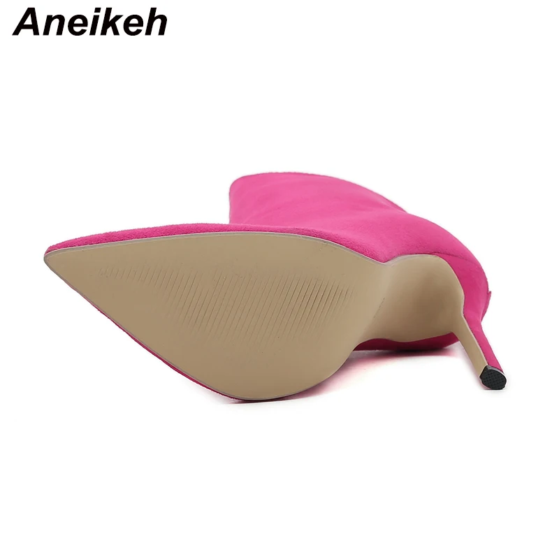 Aneikeh 2024 New Women Ankle Boots Sexy Pointed Toe Thin High Heel Zippers Ladies Party Dress Wedding Shoes Rose Red Size 35-42