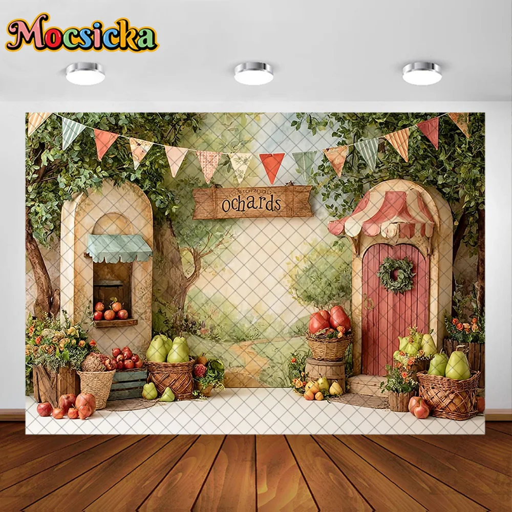 Mocsicka Photography Backdrop Red Apple Farm Decoration Baby Shower Newborn's 1st Birthday Party Backgrounds For Photographs
