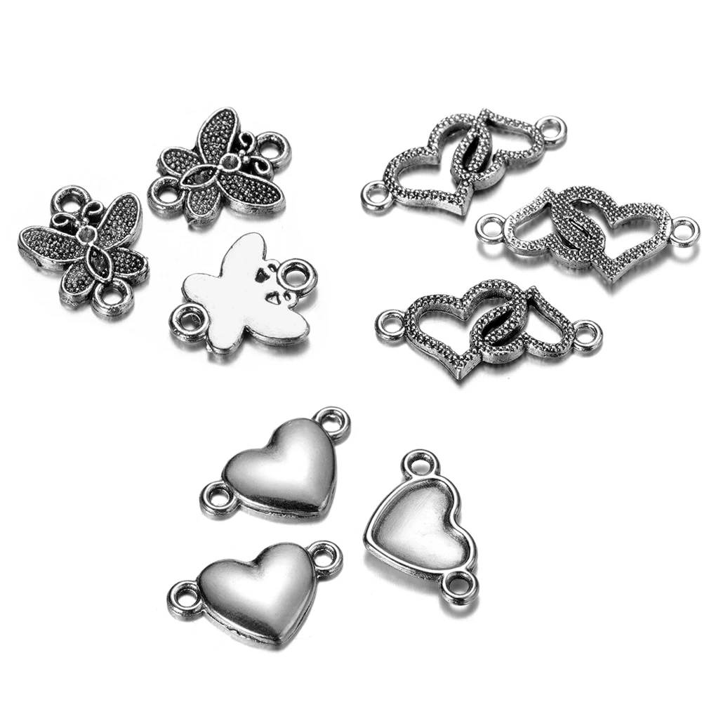 5-10pcs Charms Lovely Butterfly Heart Charm Antique Silver Color Pendants Making DIY Handmade Tibetan Jewelry Finding