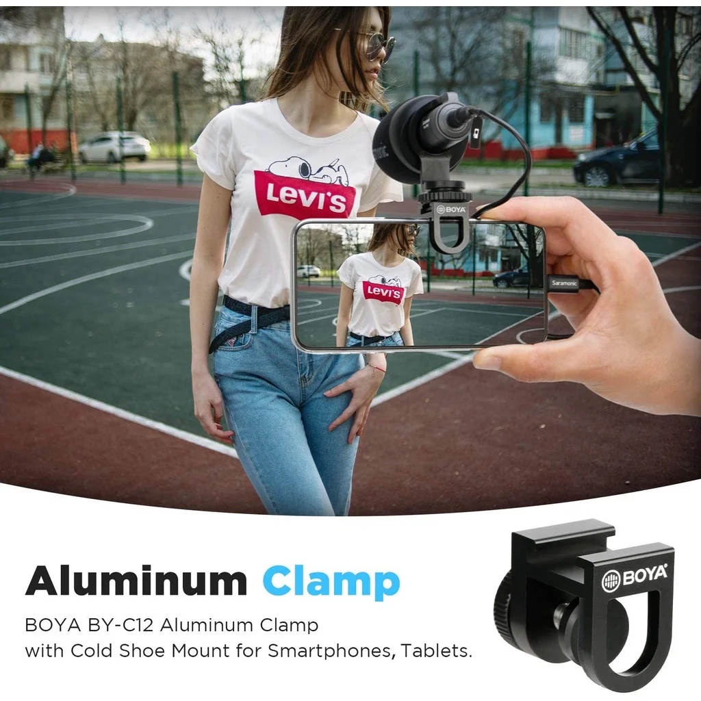 BOYA BY-C12 Universal Smartphone Cold Shoe Bracket Microphone Mounting Adapter Holder Aluminum Alloy for Cellphone Vlog Live