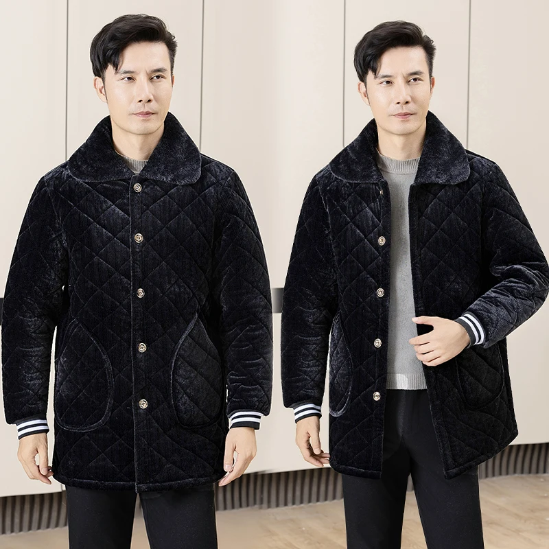 سترة قطنية قصيرة سميكة للرجال لفصل الشتاء، ملابس منزلية دافئة أنيقة، ملابس عمل مبطنة بالصوف، معطف كبير الحجم، ملابس خارجية عصرية #4