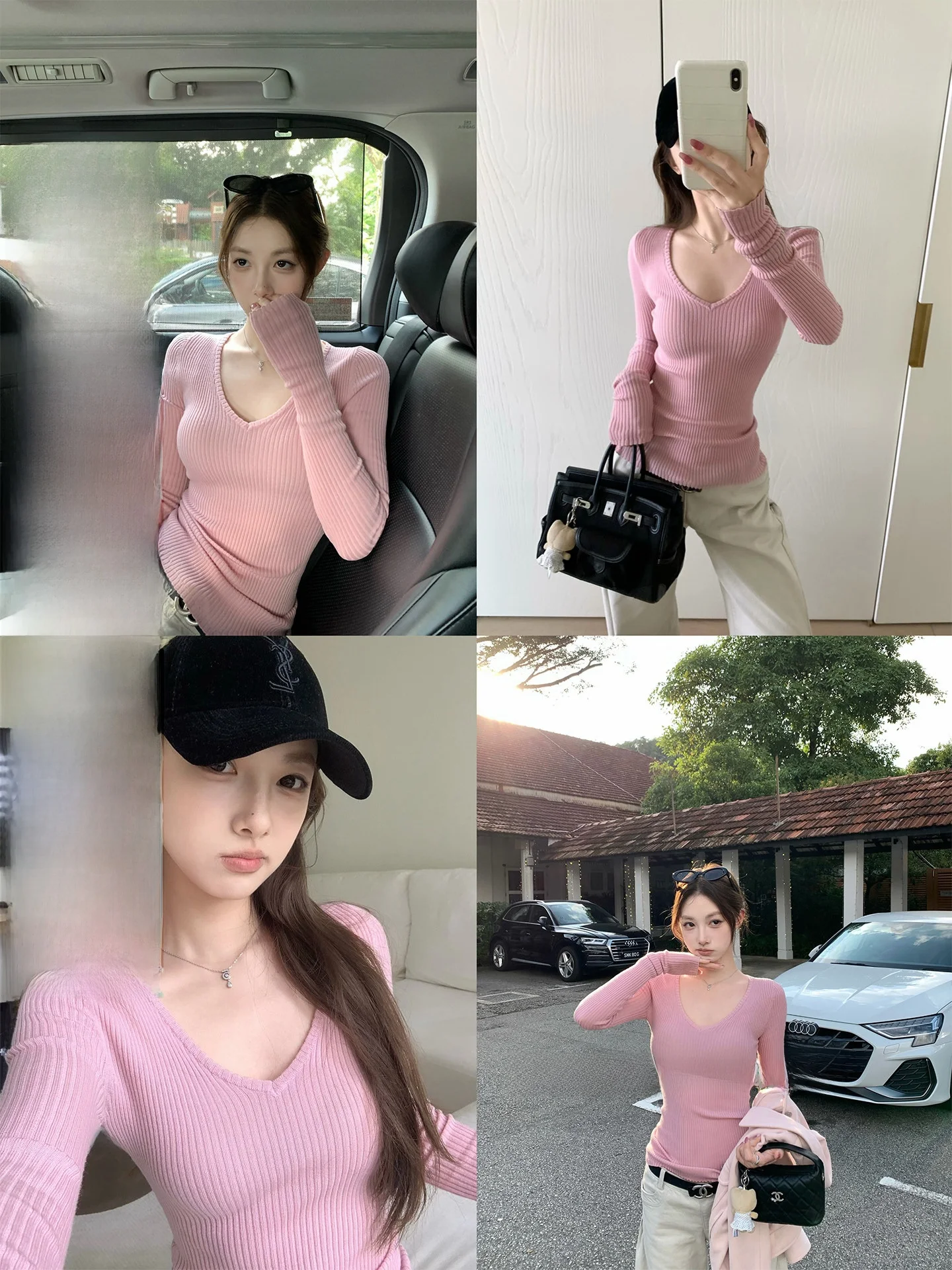 

Pure Color V-Neck Long Sleeve Knitted Sweater Women's Base Layer Shirt Casual Style Soft Woolen Fabric Spring Fashion