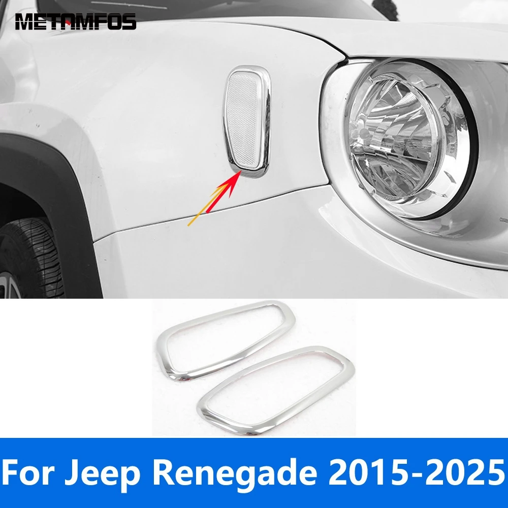 Accessories For Jeep Renegade 2015-2023 2024 2025 Exterior Chrome Front Side Turn Signal Light Lamp Cover Trim Frame Car Styling