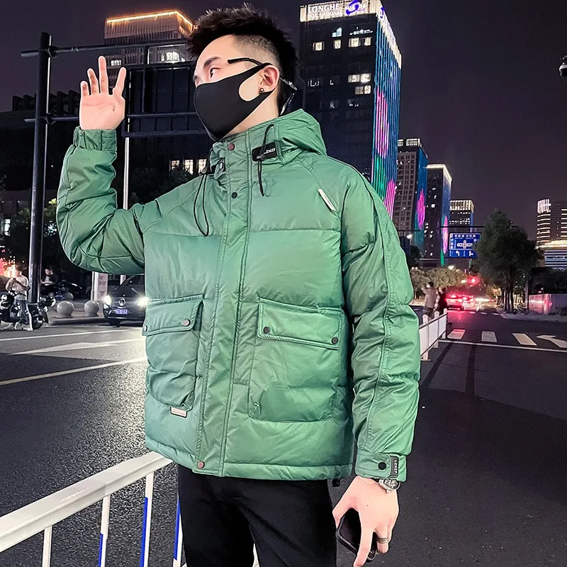 2023 Winter Hooded Cotton Jackets Men Thickened Warm Solid Color Slim Casual Coat Social Party Overcoat Streetwear Men Clothing