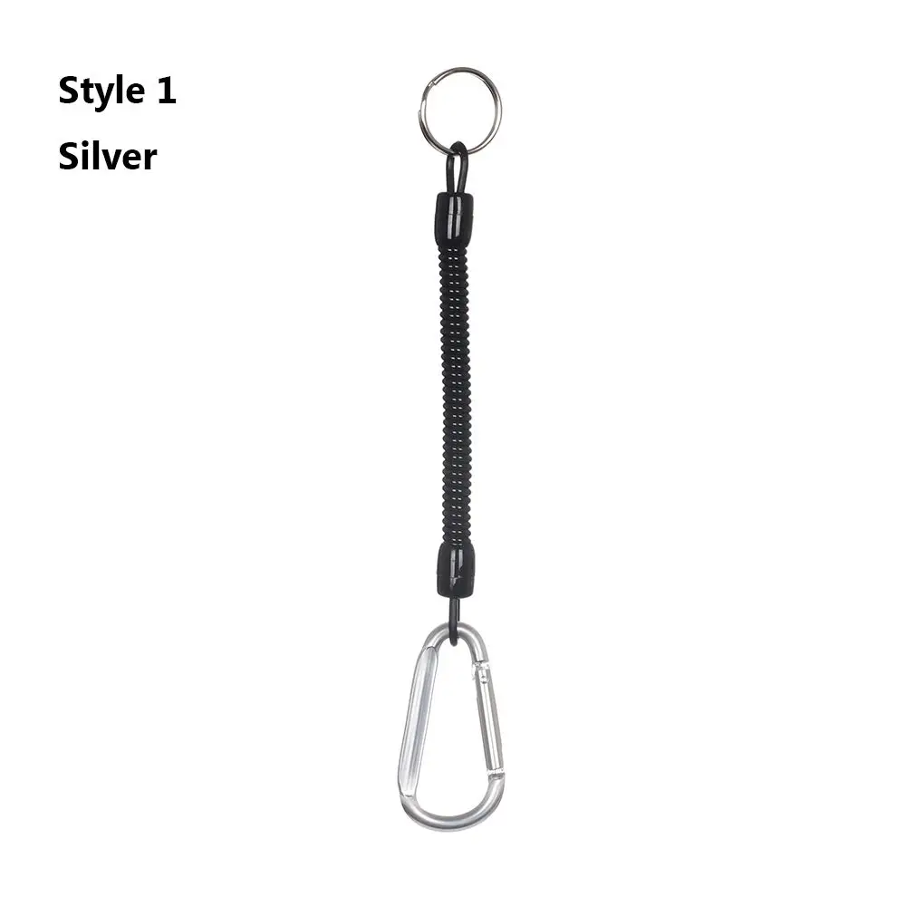 Camping Plastic Retractable Tether Anti-lost Phone Keychain Spring Elastic Rope Camping Carabiner Portable Fishing Lanyards